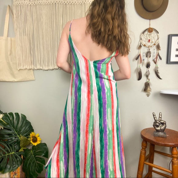 Lulu's Brushstroke of Luck Green Purple Red Pink Watercolor Midi Dress Medium - Picture 3 of 15